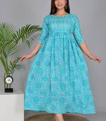 Women floral printed round neck pure cotton maternity dress