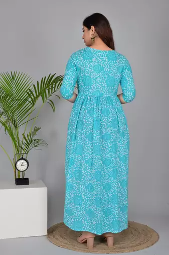 Women floral printed round neck  cotton maternity dress
