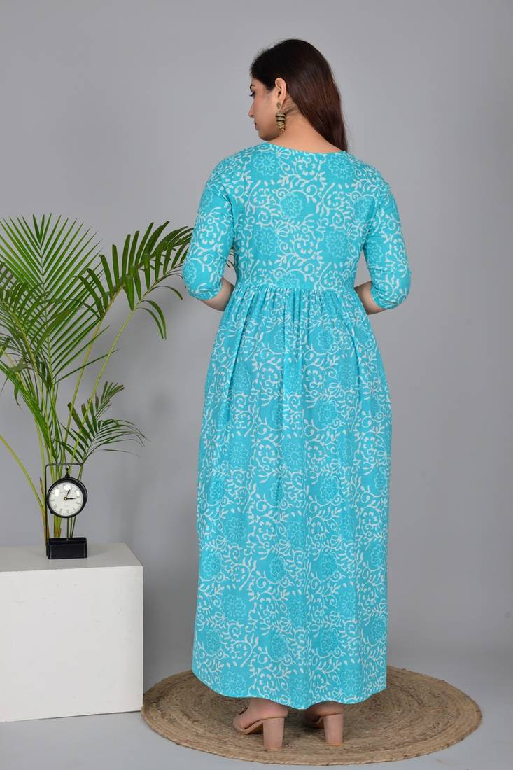 Women floral printed round neck pure cotton maternity dress