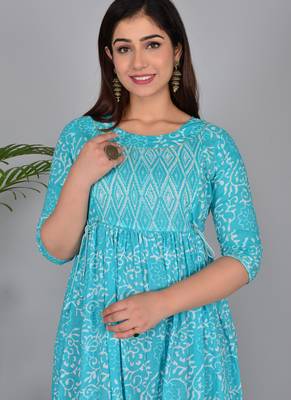Women floral printed round neck  cotton maternity dress 3