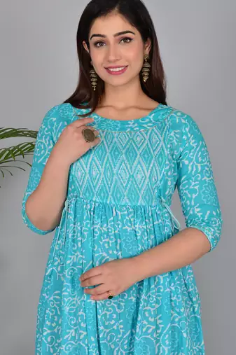 Women floral printed round neck  cotton maternity dress