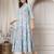 Women cotton sky blue floral print flared maxi dress