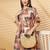 Women cotton brown abstract print mini dress