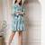 Women cotton teal abstract print flared mini dress