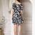 Women cotton blue floral print mini dress