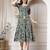 Women rayon green floral print flared dress