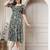 Women rayon green floral print flared dress