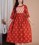 Women floral printed round neck pure cotton maternity dress