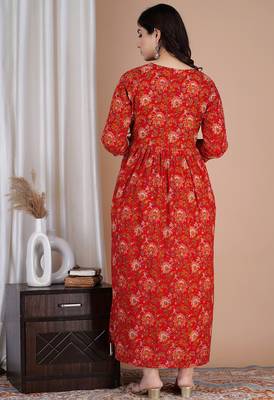Women floral printed round neck  cotton maternity dress 2