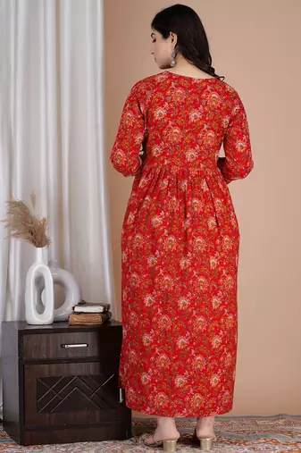 Women floral printed round neck  cotton maternity dress