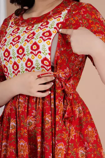 Women floral printed round neck  cotton maternity dress