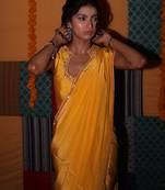 Yellow embroidered crepe saree