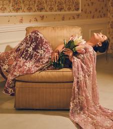 Pink embroidered net saree