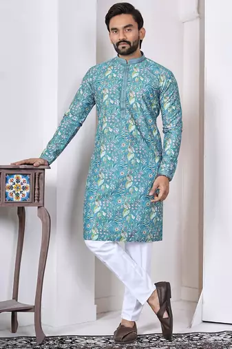Blue digital printed work cotton straight kurta