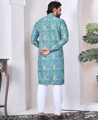 Blue digital printed work cotton straight kurta 4