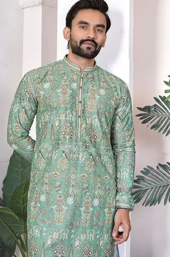 Green digital printed work cotton straight kurta