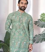 Green digital printed work cotton straight kurta