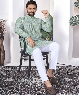 Sea green digital printed work cotton straight kurta 3