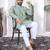 Sea green digital printed work cotton straight kurta