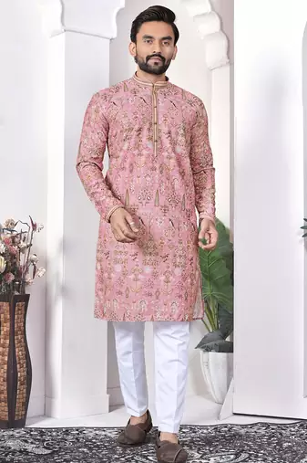 Peach digital printed work cotton straight kurta