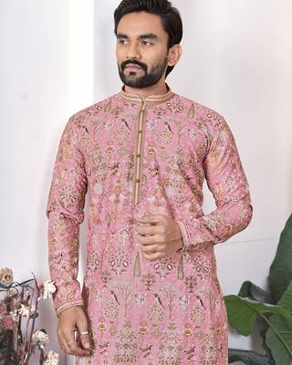 Peach digital printed work cotton straight kurta 2