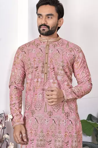 Peach digital printed work cotton straight kurta