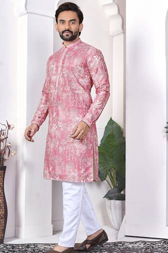 Pink digital printed work cotton straight kurta