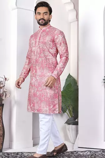 Pink digital printed work cotton straight kurta