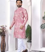 Pink digital printed work cotton straight kurta