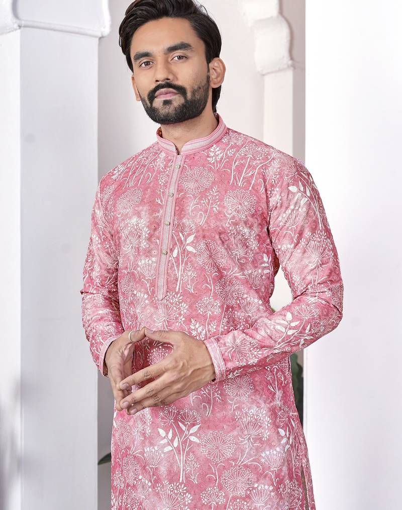 Pink digital printed work cotton straight kurta