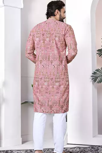 Peach digital printed work cotton straight kurta