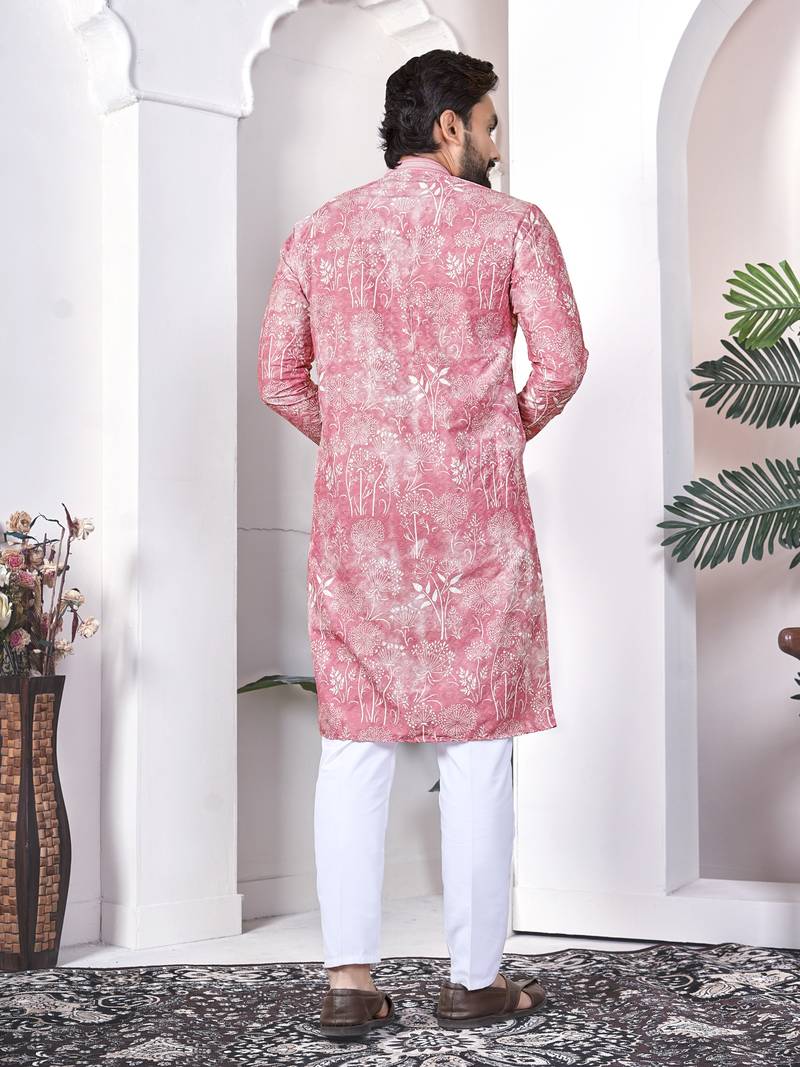 Pink digital printed work cotton straight kurta