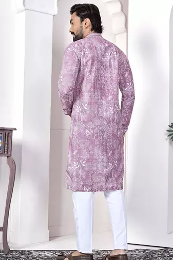 Purple digital printed work cotton straight kurta