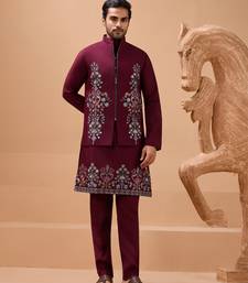 MAROON VISCOSE SILK PREMIUM THREAD WITH SEQUINS EMBROIDERED WORK WEDDING FESTIVAL PARTY WEAR STRAIGHT KURTA WITH JACKET