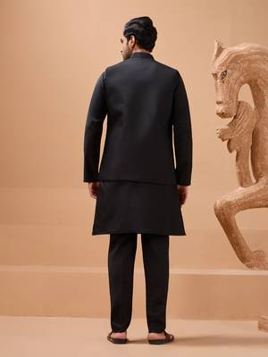 BLACK VISCOSE SILK PREMIUM THREAD WITH SEQUINS EMBROIDERED WORK WEDDING FESTIVAL PARTY WEAR STRAIGHT KURTA WITH JACKET 6