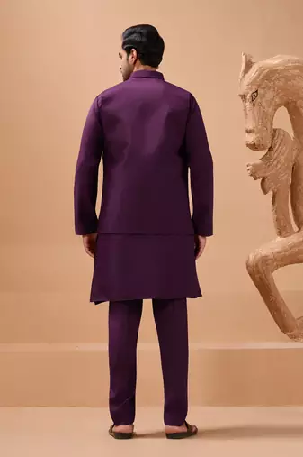 PURPLE VISCOSE SILK PREMIUM THREAD WITH SEQUINS EMBROIDERED WORK WEDDING FESTIVAL PARTY WEAR STRAIGHT KURTA WITH JACKET