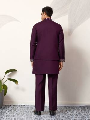 PURPLE ART SILK PREMIUM THREAD WITH SEQUINS EMBROIDERED WORK WEDDING FESTIVAL PARTY WEAR STRAIGHT KURTA WITH JACKET 5