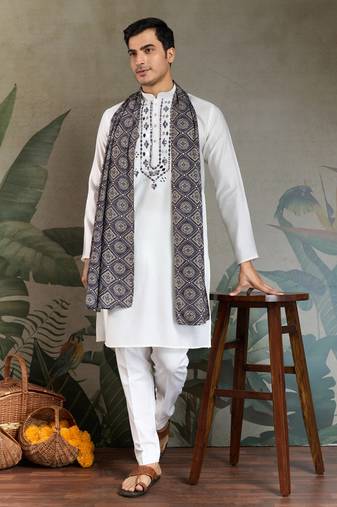 White pure viscose real mirror with jari weaving work wedding festival party wear straight kurta with dupatta