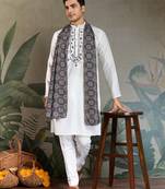 White pure viscose real mirror with jari weaving work wedding festival party wear straight kurta with dupatta