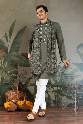 Olive green pure viscose real mirror with jari weaving work wedding festival party wear straight kurta with dupatta