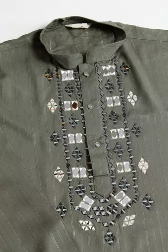 Olive green pure viscose real mirror with jari weaving work wedding festival party wear straight kurta with dupatta