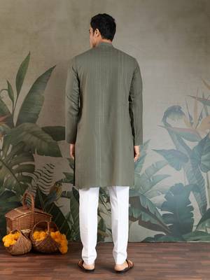 Olive green pure viscose real mirror with jari weaving work wedding festival party wear straight kurta with dupatta 6