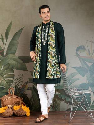 GREEN PURE VISCOSE REAL MIRROR WITH JARI WEAVING WORK WEDDING FESTIVAL PARTY WEAR STRAIGHT KURTA WITH DUPATTA 1