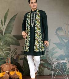 GREEN PURE VISCOSE REAL MIRROR WITH JARI WEAVING WORK WEDDING FESTIVAL PARTY WEAR STRAIGHT KURTA WITH DUPATTA