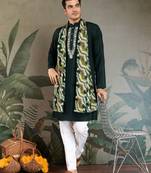 Green pure viscose real mirror with jari weaving work wedding festival party wear straight kurta with dupatta