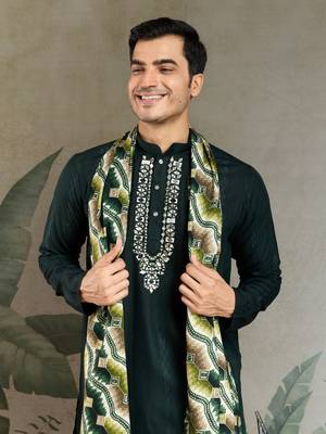 GREEN PURE VISCOSE REAL MIRROR WITH JARI WEAVING WORK WEDDING FESTIVAL PARTY WEAR STRAIGHT KURTA WITH DUPATTA 3