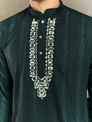 GREEN PURE VISCOSE REAL MIRROR WITH JARI WEAVING WORK WEDDING FESTIVAL PARTY WEAR STRAIGHT KURTA WITH DUPATTA 4