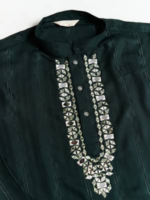 GREEN PURE VISCOSE REAL MIRROR WITH JARI WEAVING WORK WEDDING FESTIVAL PARTY WEAR STRAIGHT KURTA WITH DUPATTA 5