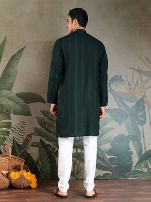 GREEN PURE VISCOSE REAL MIRROR WITH JARI WEAVING WORK WEDDING FESTIVAL PARTY WEAR STRAIGHT KURTA WITH DUPATTA 6