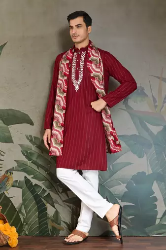 Red pure viscose real mirror with jari weaving work wedding festival party wear straight kurta with dupatta